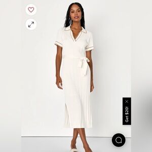 Lulus Easily Timeless Ivory Collared Short Sleeve Midi Sweater Dress